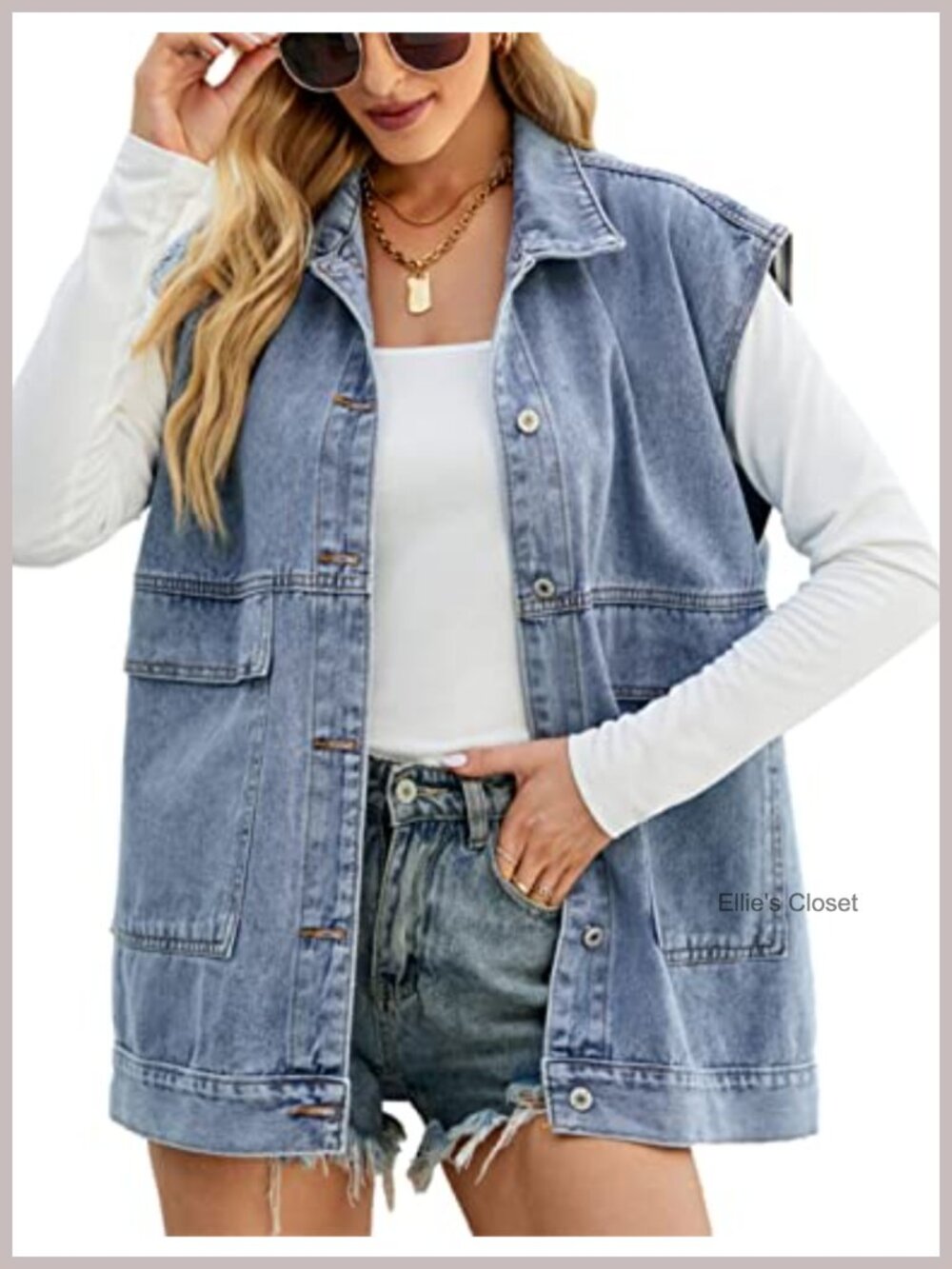 Oversized Denim Vest for Women Sleeveless Jean Jacket Tops Button Down